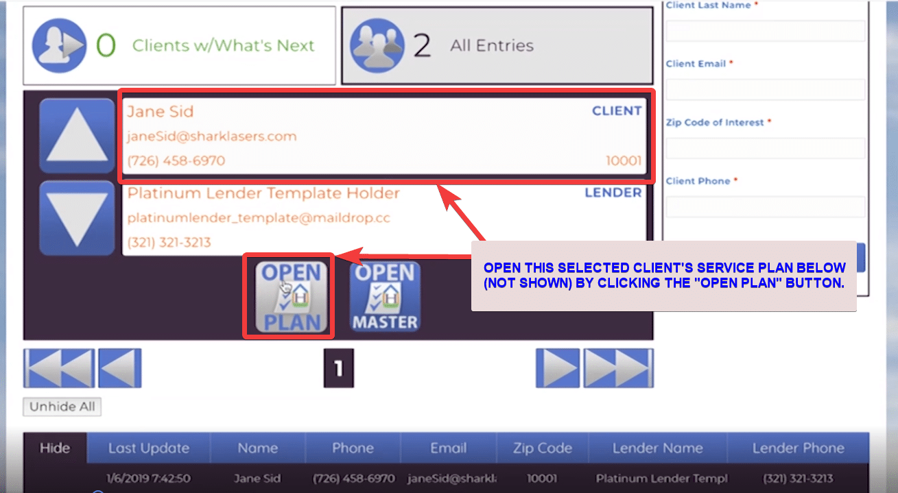 Open Your Client's Service Plan