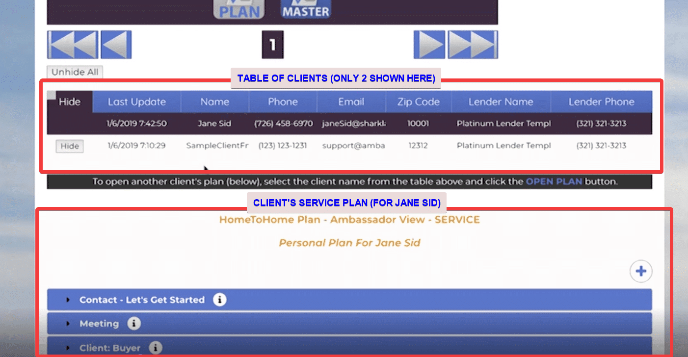 Table of Clients' HomeToHomes