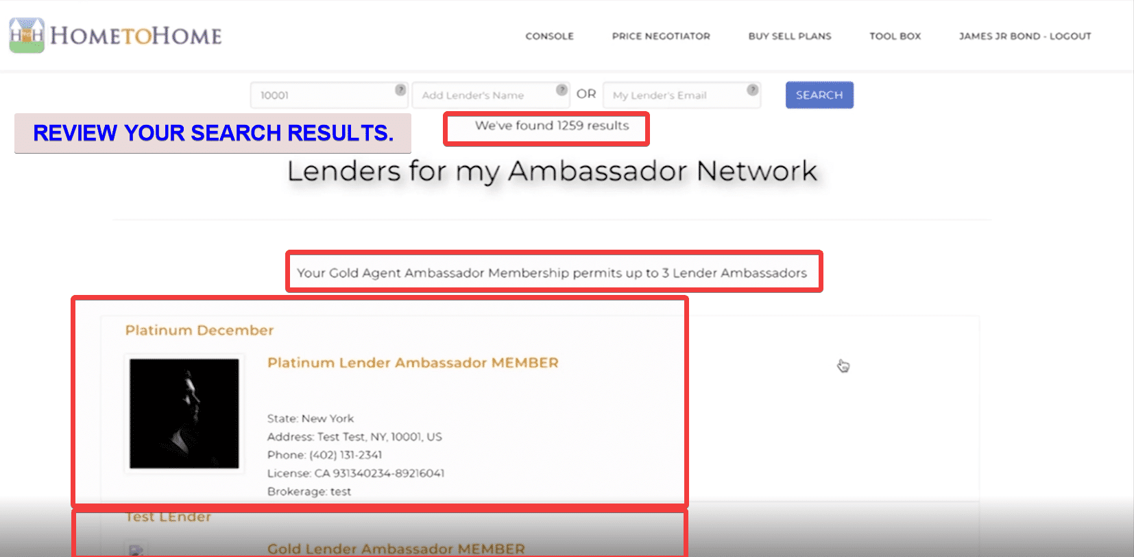 Review your Ambassador Search Results