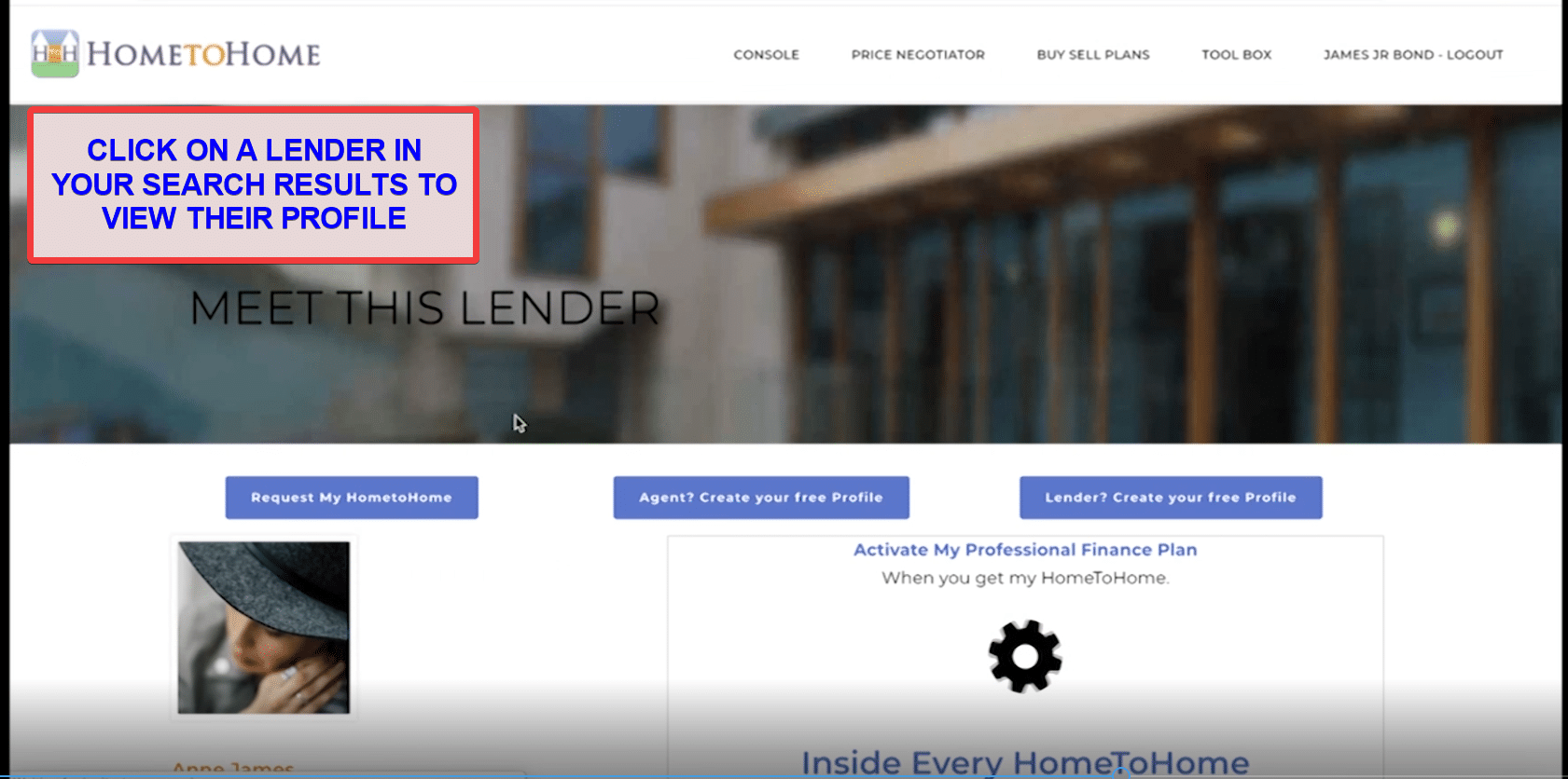 Go to Lender Profile Page from Search Results