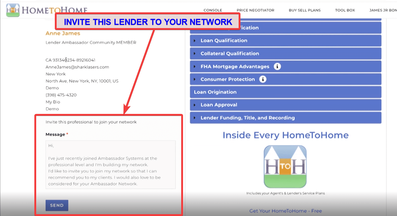 Invite Lender to your Network from their Profile Page