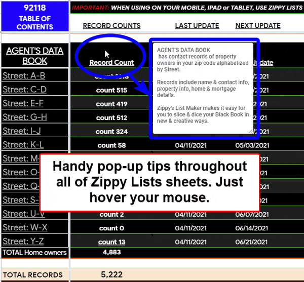 Agent's Data Book with tool tip